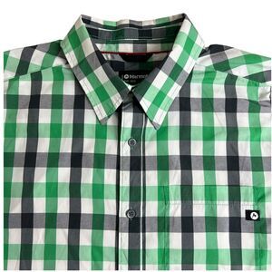Marmot Mens Green Gray Check Polyester Nylon Short Sleeve Buton Up‎ Shirt Medium